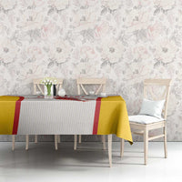 Yellow and white basketball tablecloth with red border stripes and player print
