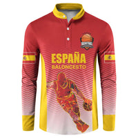 Red basketball button sweatshirt, yellow collar; front 'ESPANA BALONCESTO' print