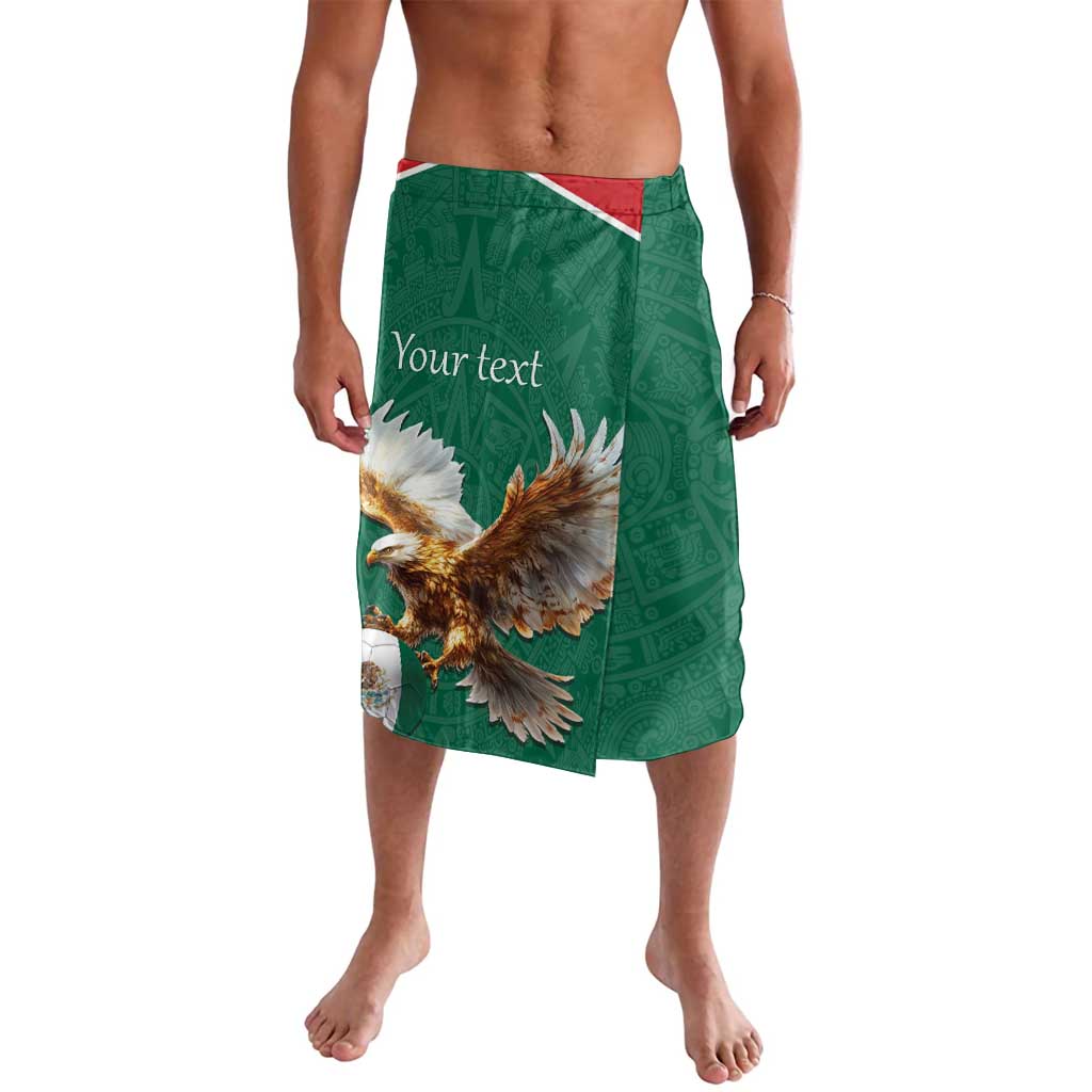 Green sports lavalava with eagle graphic, red-and-white waistband, knee-length