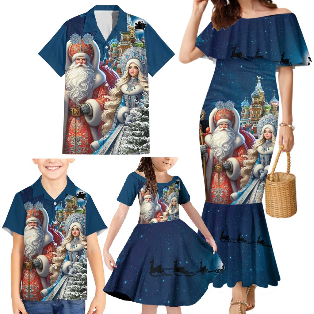 Russia Ded Moroz and Snegurochka Family Matching Mermaid Dress and Hawaiian Shirt Orthodox Christmas Slavic Mythology LT17 - Wonder Print Shop