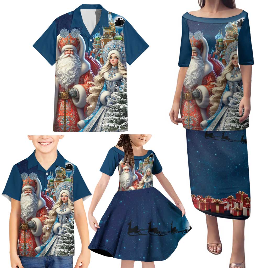 Russia Ded Moroz and Snegurochka Family Matching Puletasi and Hawaiian Shirt Orthodox Christmas Slavic Mythology