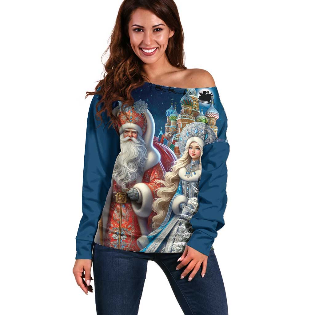 Russia Ded Moroz and Snegurochka Off Shoulder Sweater Orthodox Christmas Slavic Mythology