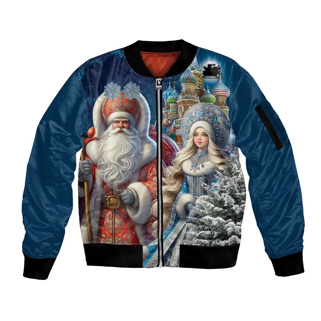 Russia Ded Moroz and Snegurochka Sleeve Zip Bomber Jacket Orthodox Christmas Slavic Mythology LT17 - Wonder Print Shop