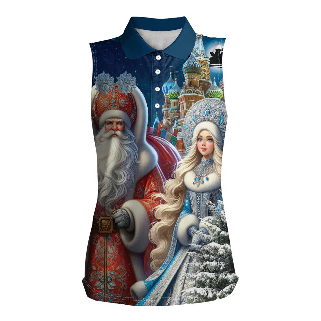 Russia Ded Moroz and Snegurochka Women Sleeveless Polo Shirt Orthodox Christmas Slavic Mythology LT17 - Wonder Print Shop