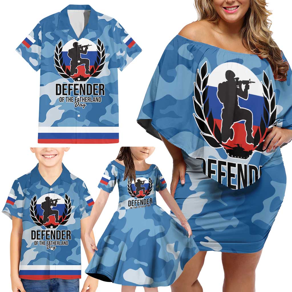 Russia Defender of the Fatherland Day Family Matching Off Shoulder Short Dress and Hawaiian Shirt 23th February LT17 - Wonder Print Shop