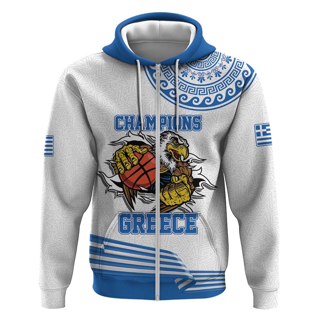 Custom Greece Basketball Champions Zip Hoodie Sporty Style with Eagle Mascot