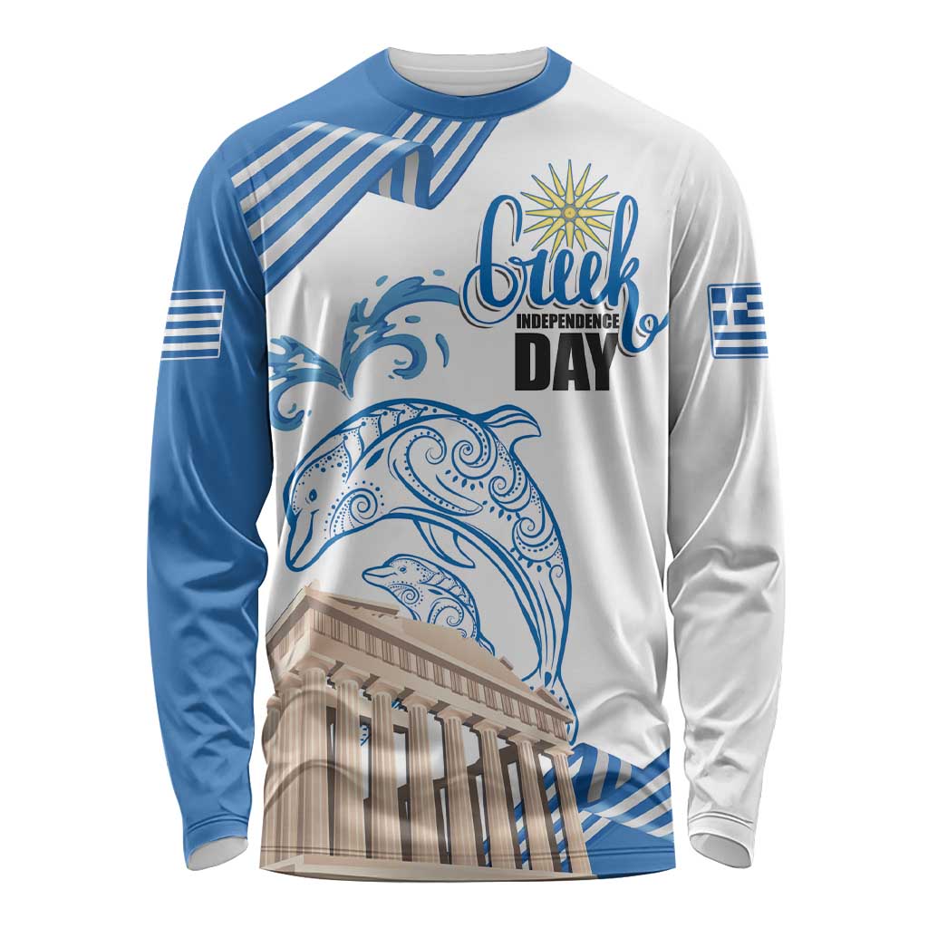 Personalized Greece Greek Independence Day Long Sleeve Shirt Dolphin and Parthenon