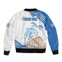 Personalized Greece Greek Independence Day Sleeve Zip Bomber Jacket Dolphin and Parthenon