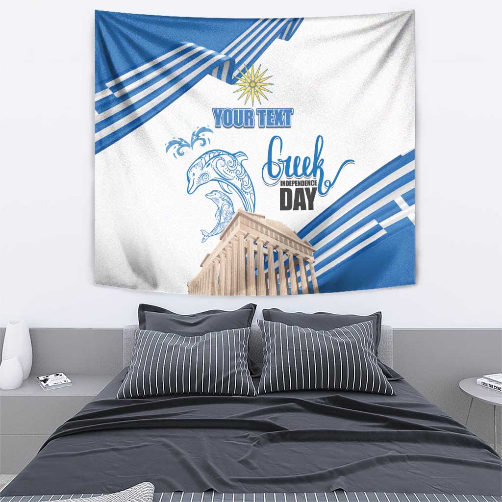 Personalized Greece Greek Independence Day Tapestry Dolphin and Parthenon