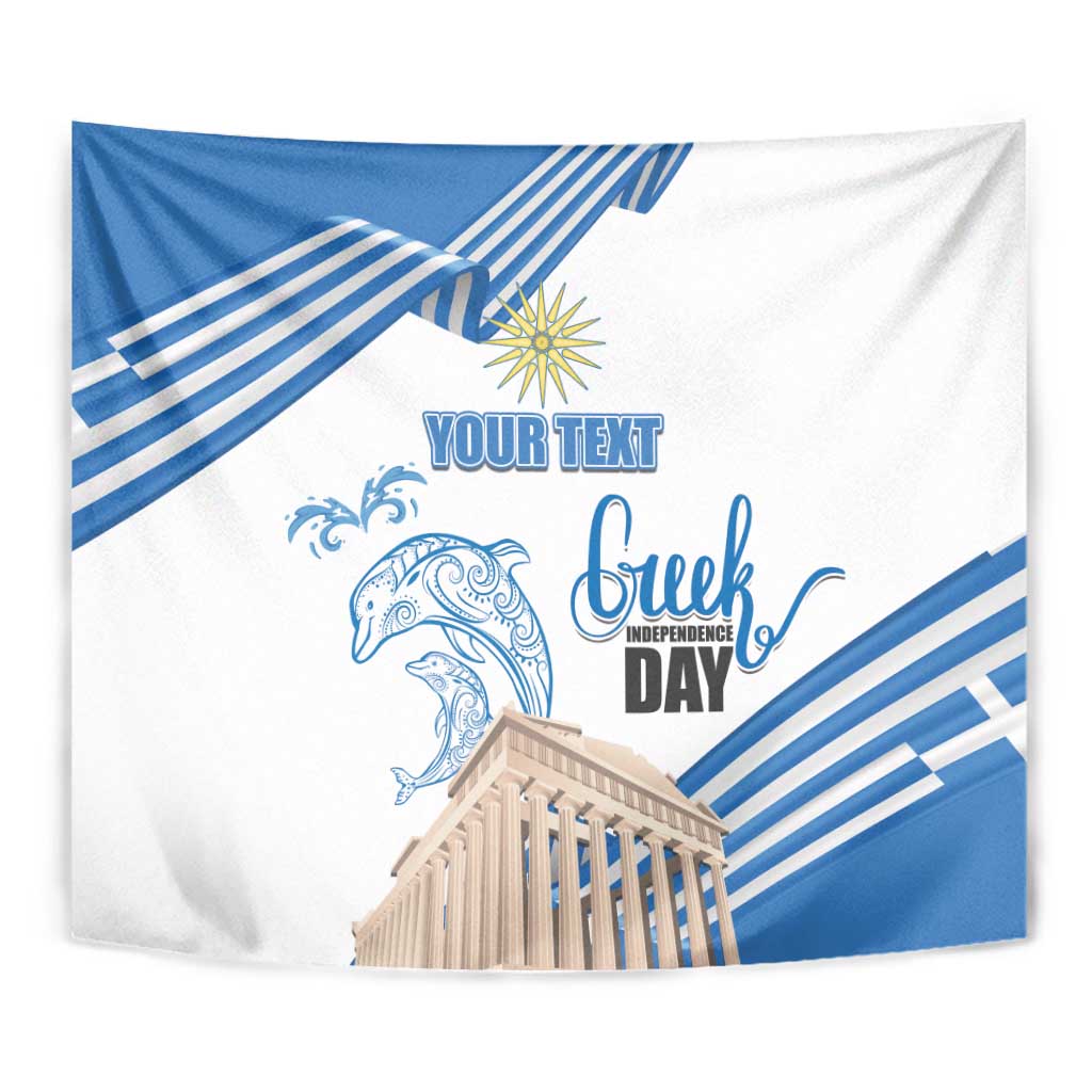 Personalized Greece Greek Independence Day Tapestry Dolphin and Parthenon