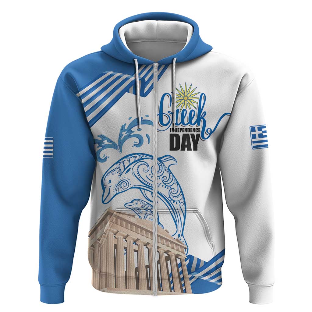Personalized Greece Greek Independence Day Zip Hoodie Dolphin and Parthenon