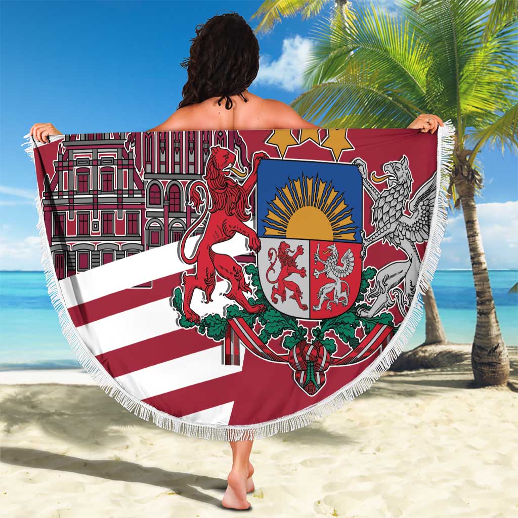 Personalized Riga Town Hall Square Latvia Beach Blanket Coat of Arms