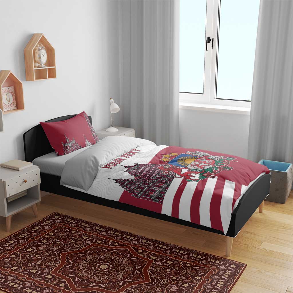 Personalized Riga Town Hall Square Latvia Bedding Set Coat of Arms
