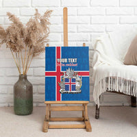 Unframed blue Iceland flag canvas wall art with coat of arms and 'YOUR TEXT'