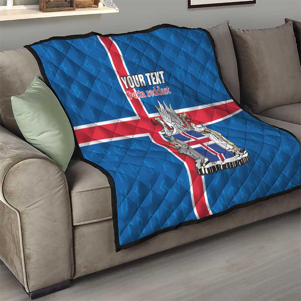 Personalized Iceland Coat of Arms Quilt Runic Alphabet Viking Runes Pattern