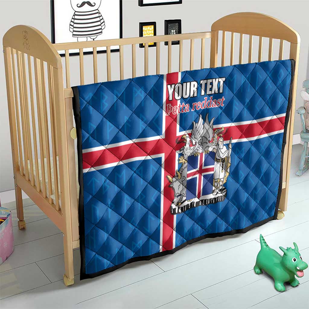 Personalized Iceland Coat of Arms Quilt Runic Alphabet Viking Runes Pattern