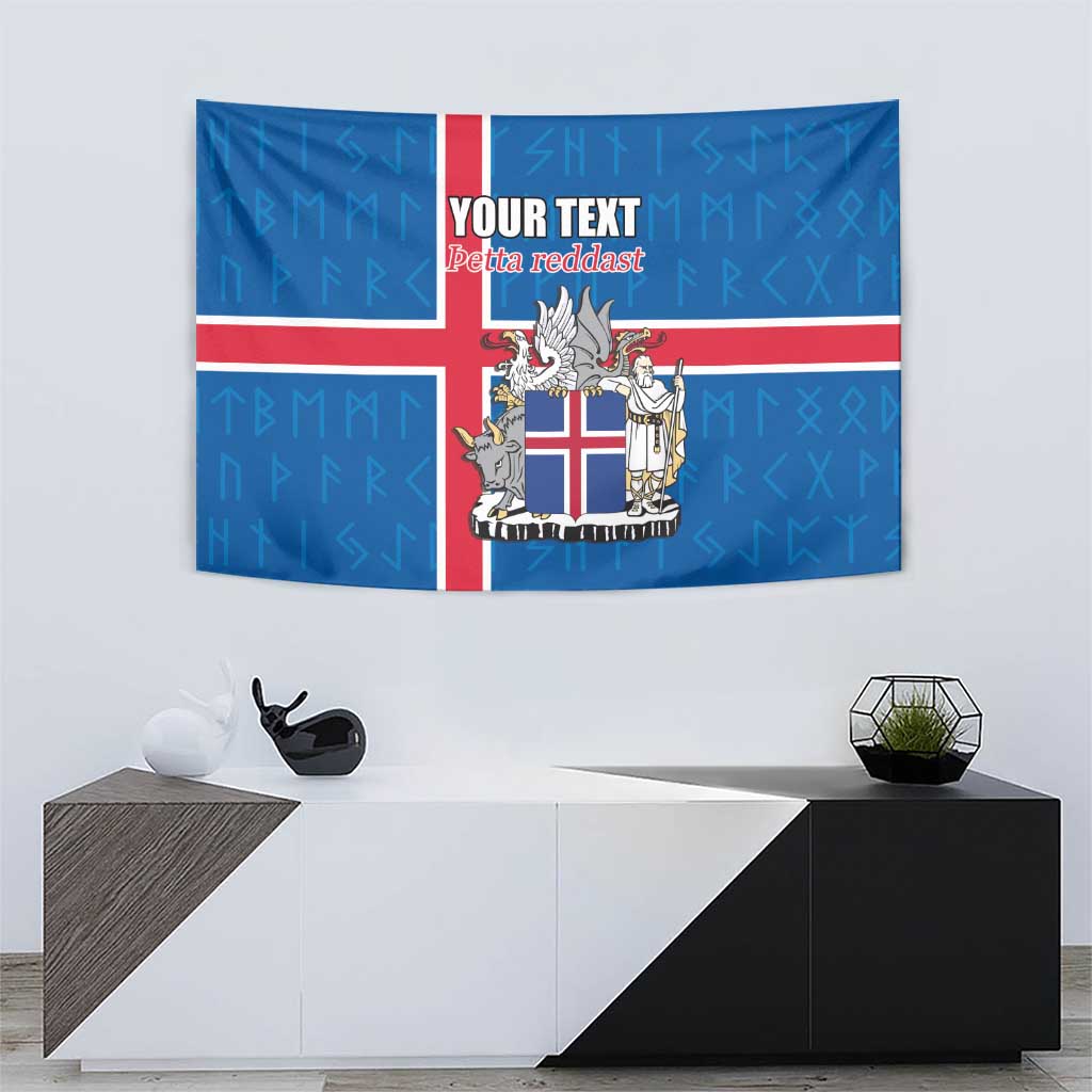 Personalized Iceland Coat of Arms Tapestry Runic Alphabet Viking Runes Pattern
