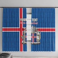 Personalized Iceland Coat of Arms Window Curtain Runic Alphabet Viking Runes Pattern