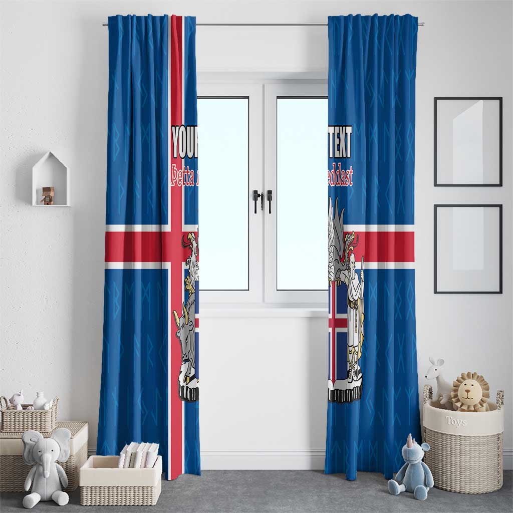 Personalized Iceland Coat of Arms Window Curtain Runic Alphabet Viking Runes Pattern