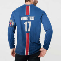 Custom Iceland Football Button Sweatshirt Blue with Flag Style