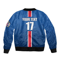 Custom Iceland Football Sleeve Zip Bomber Jacket Blue with Flag Style