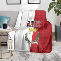 Malta Independence Day flag blanket with white side panel and red coat of arms emblem