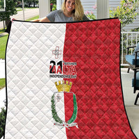 Malta Independence Day quilt with Malta coat of arms, white-and-red diamond quilted flag