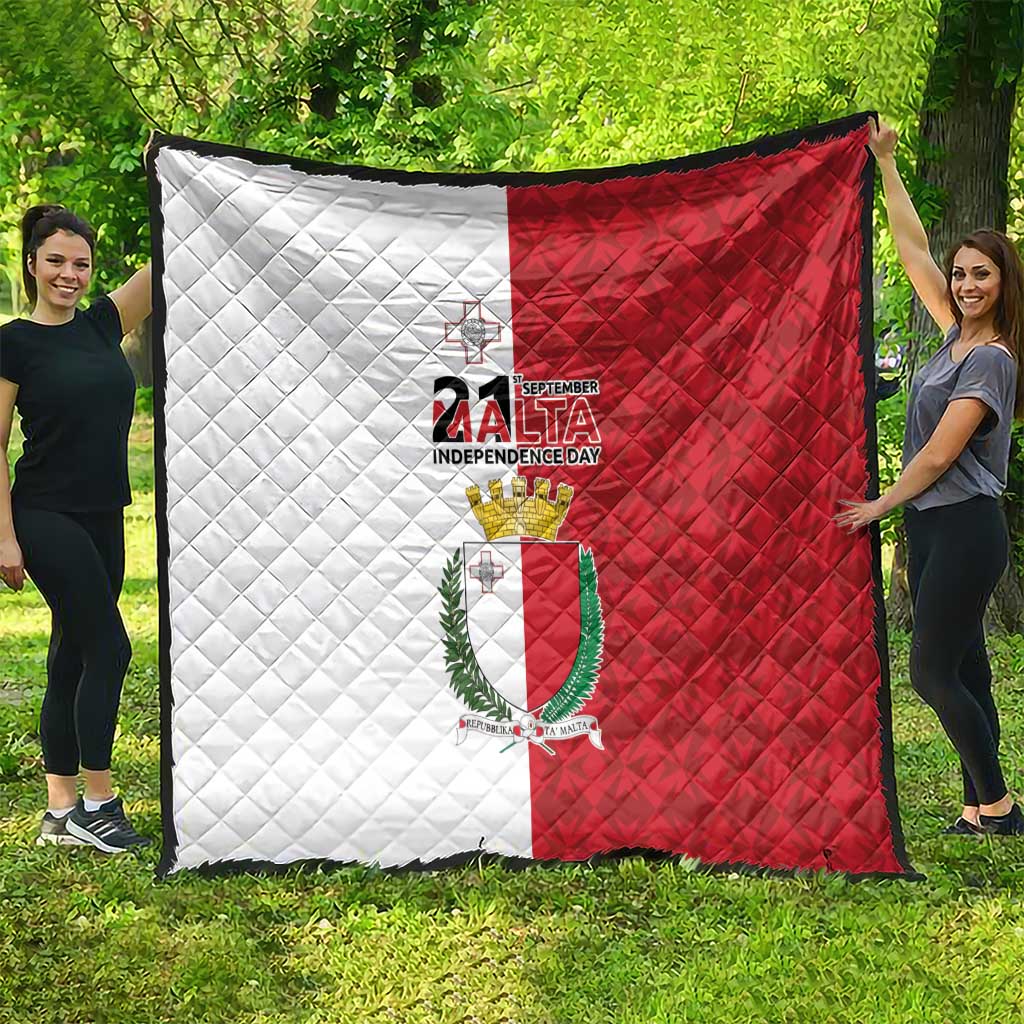 Malta Independence Day quilt flag style, red and white with coat of arms and crest