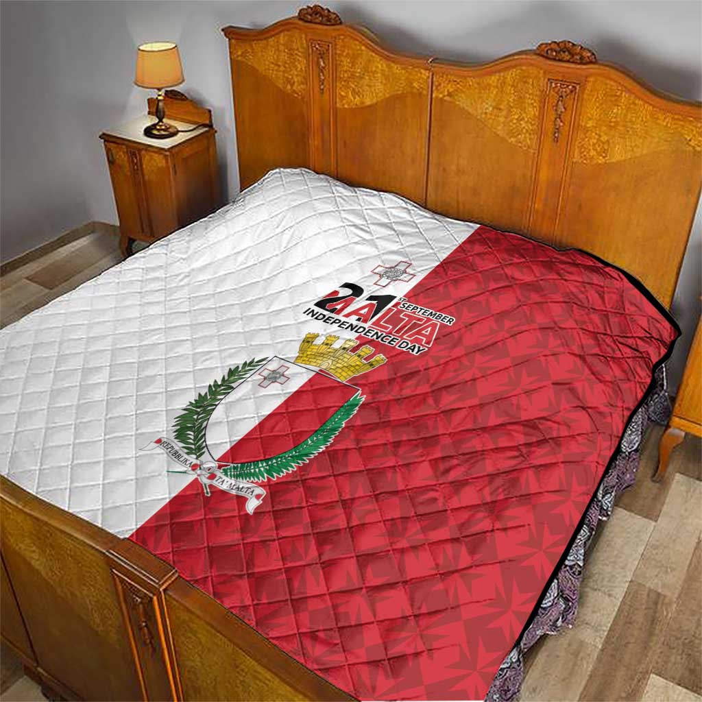 Malta Independence Day quilt blanket, red and white quilt pattern with Malta emblem