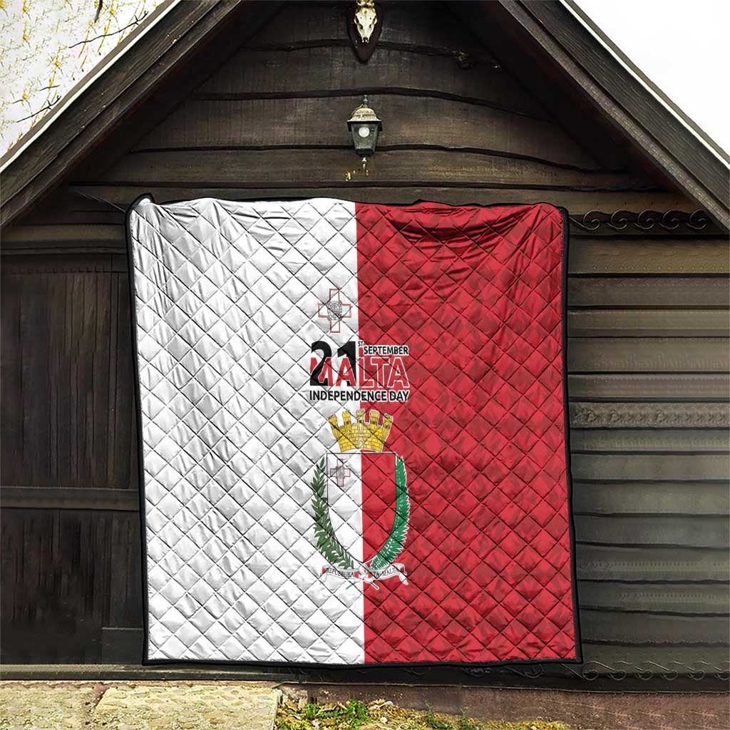 Quilt flag blanket with white left, red right, Malta coat of arms and September crest