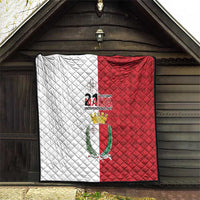 Quilt flag blanket with white left, red right, Malta coat of arms and September crest