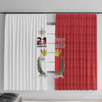Pair of Malta Independence Day window curtains in red and white with coat of arms print