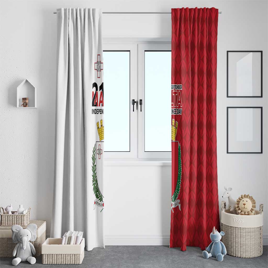 Red and white Malta Independence Day curtains hanging side by side for windows