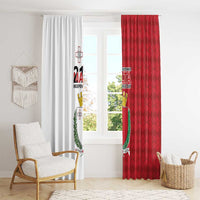 Malta coat of arms curtain panels in red and white with gathered top heading