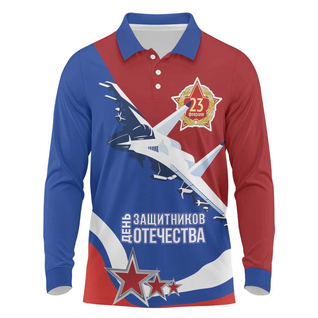 Russia 23th February Long Sleeve Polo Shirt Defender of the Fatherland Day LT17 - Wonder Print Shop