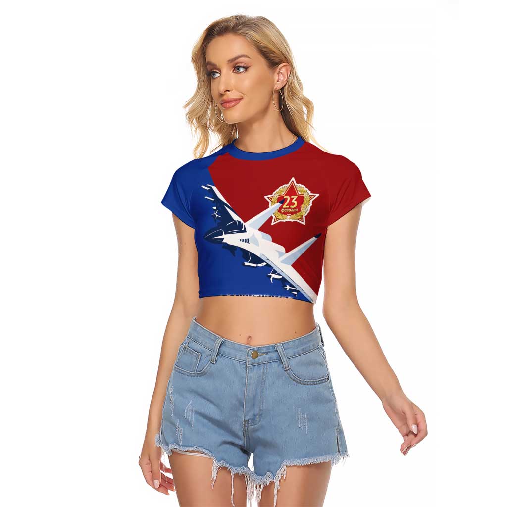 Russia 23th February Raglan Cropped T Shirt Defender of the Fatherland Day LT17 - Wonder Print Shop