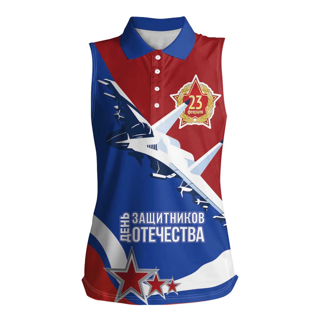 Russia 23th February Women Sleeveless Polo Shirt Defender of the Fatherland Day LT17 - Wonder Print Shop