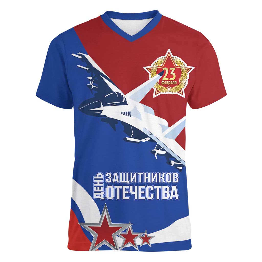 Russia 23th February Women V-Neck T-Shirt Defender of the Fatherland Day LT17 - Wonder Print Shop