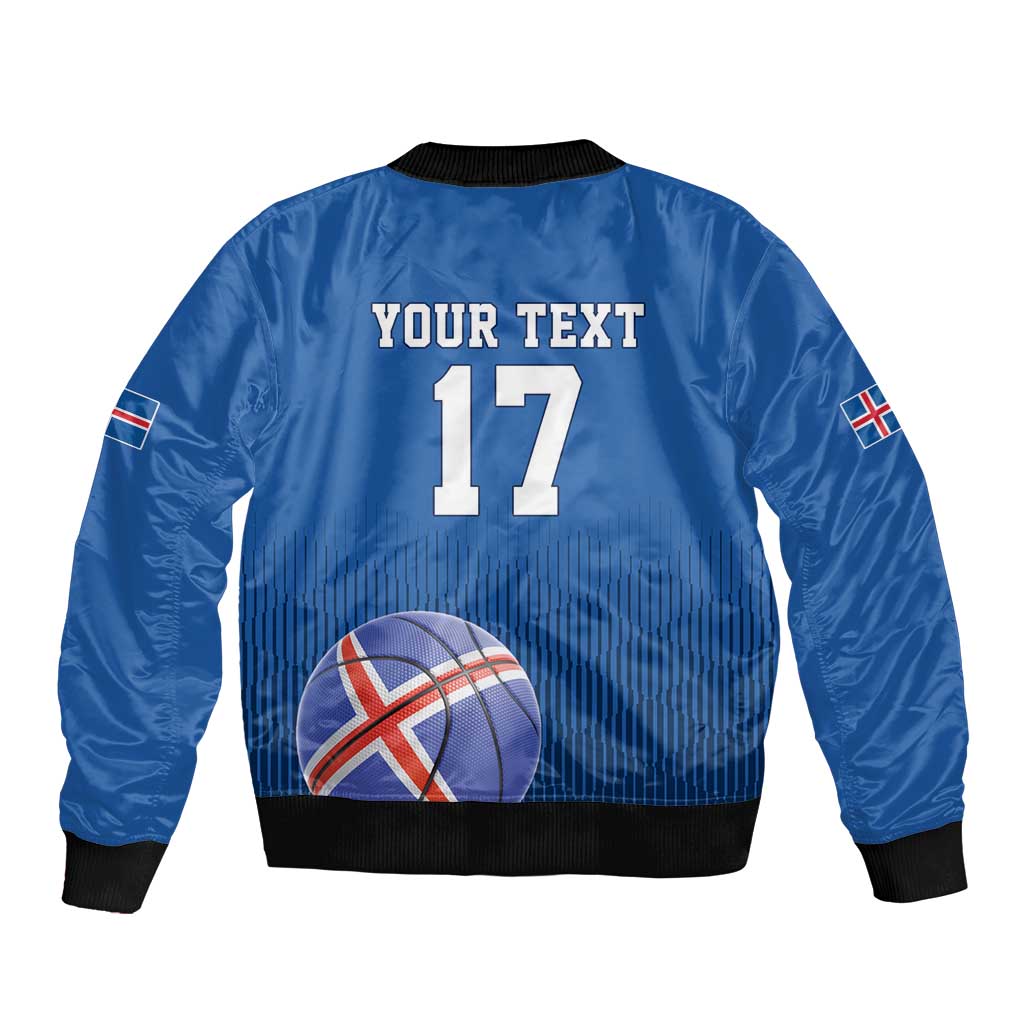 Iceland Basketball Custom Sleeve Zip Bomber Jacket Blue Style