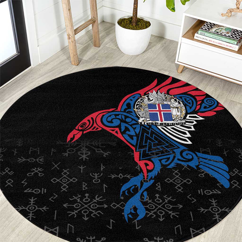 Iceland Viking Culture Round Carpet Norse Mythology Raven Tattoo