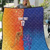 Orange and blue diamond-quilt blanket with centered 'YOUR TEXT' and '17'