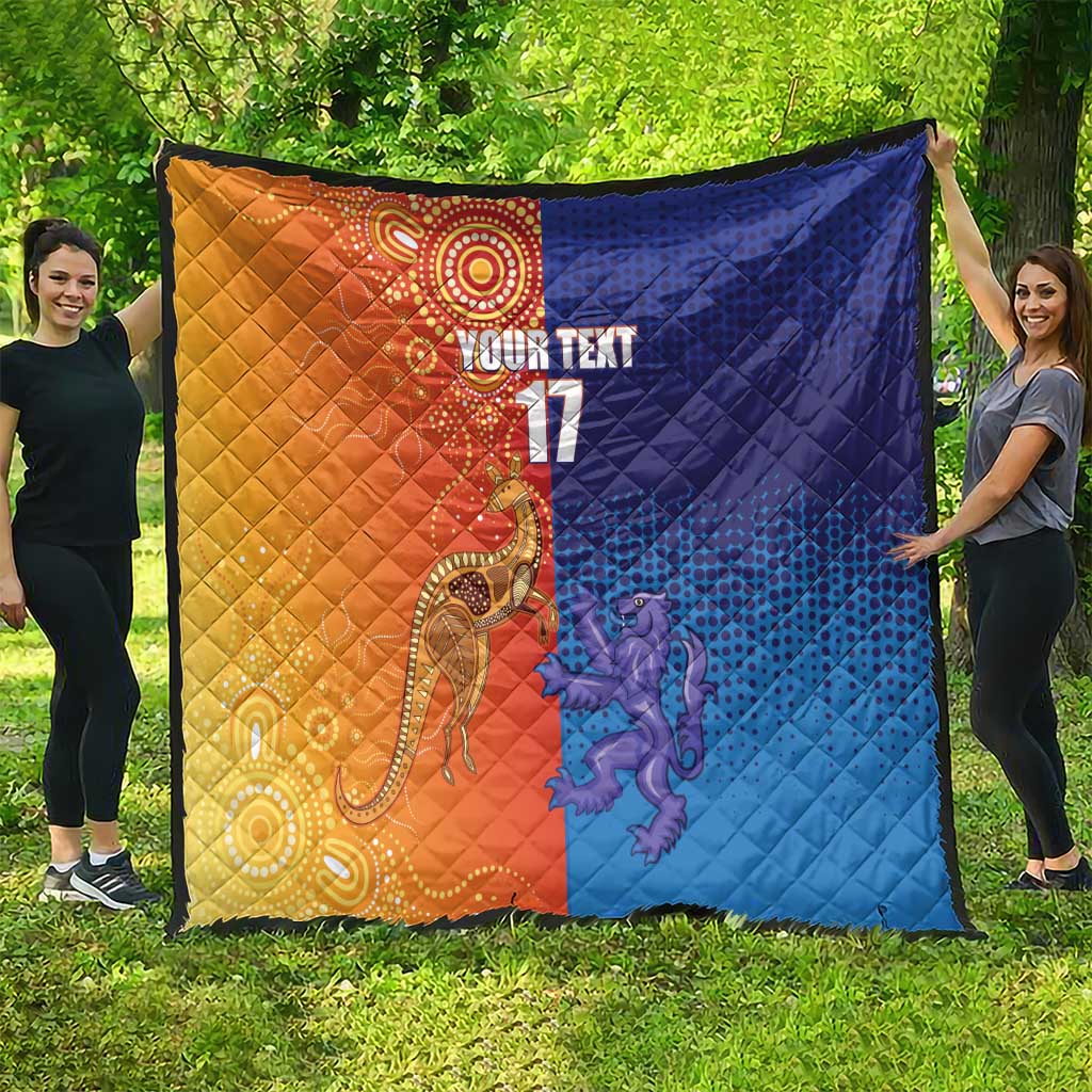 Orange and blue diamond-quilt blanket with centered 'YOUR TEXT' and '17' graphic