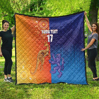 Orange and blue diamond-quilt blanket with centered 'YOUR TEXT' and '17' graphic
