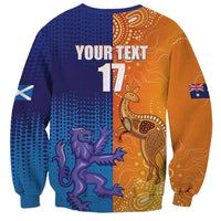 Unisex colorful sweatshirt with kangaroo and thistle graphics, YOUR TEXT 17 on back