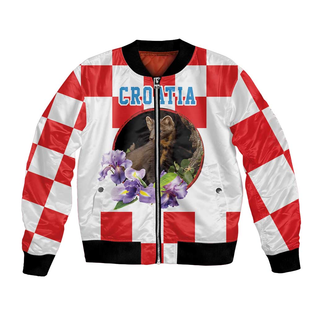 Croatia European Pine Marten and Iris Bomber Jacket National Animal and Flowers