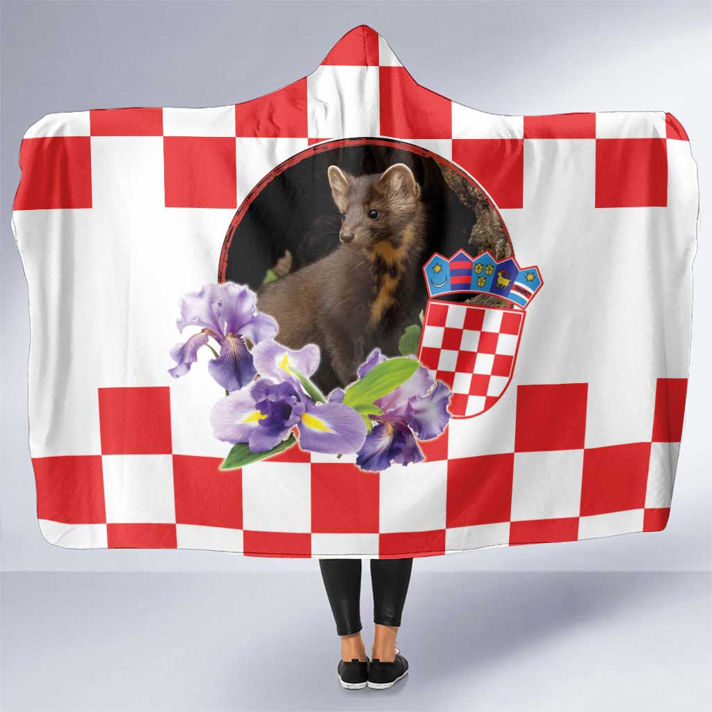 Croatia European Pine Marten and Iris Hooded Blanket National Animal and Flowers