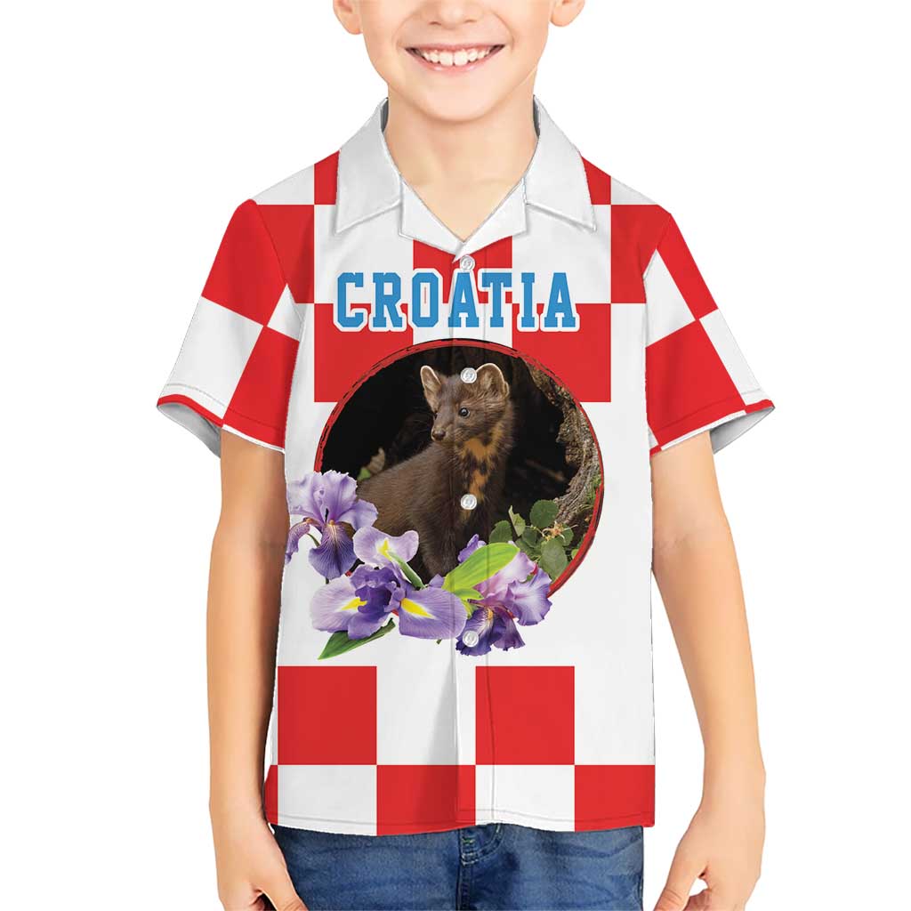 Croatia European Pine Marten and Iris Kid Hawaiian Shirt National Animal and Flowers LT17 - Wonder Print Shop