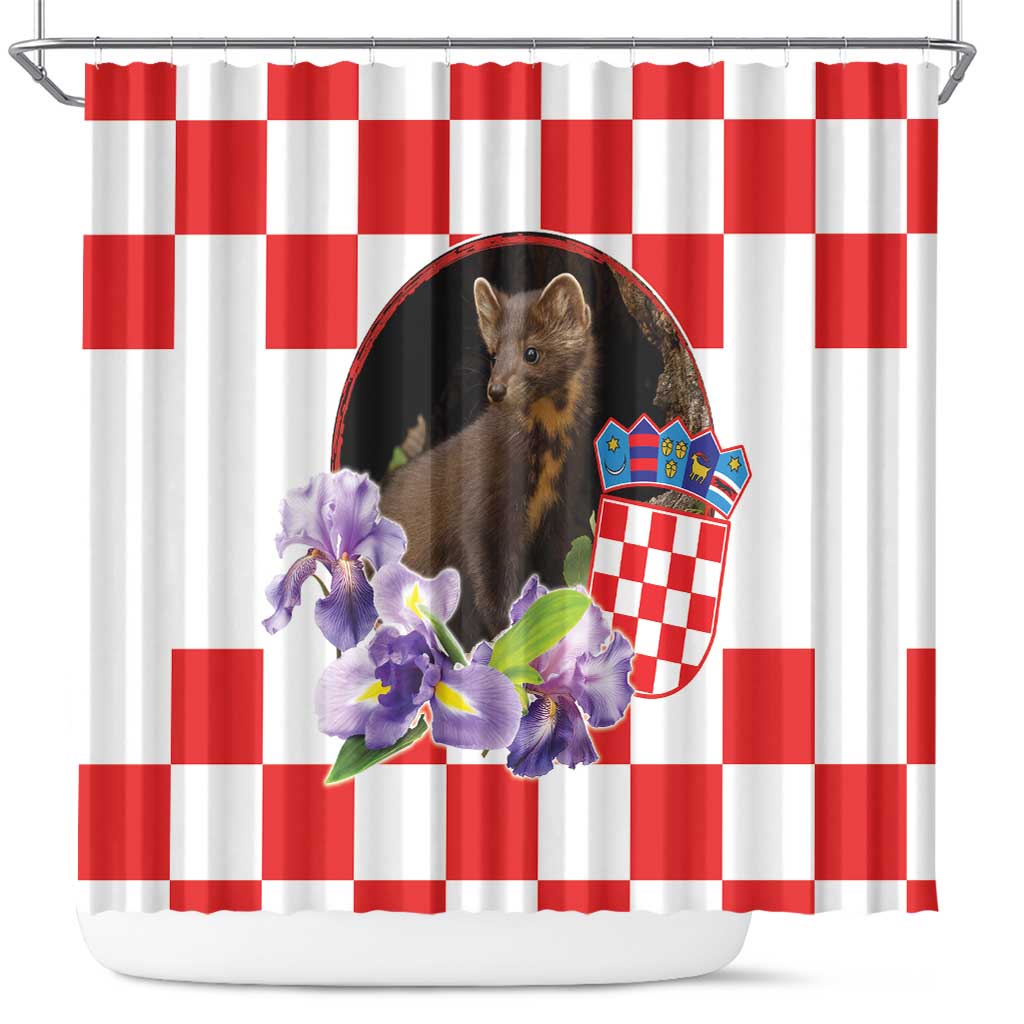 Croatia European Pine Marten and Iris Shower Curtain National Animal and Flowers LT17 - Wonder Print Shop