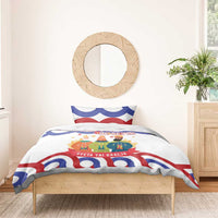Bedding set with Croatian Epiphany Three Kings print in white, red, and blue