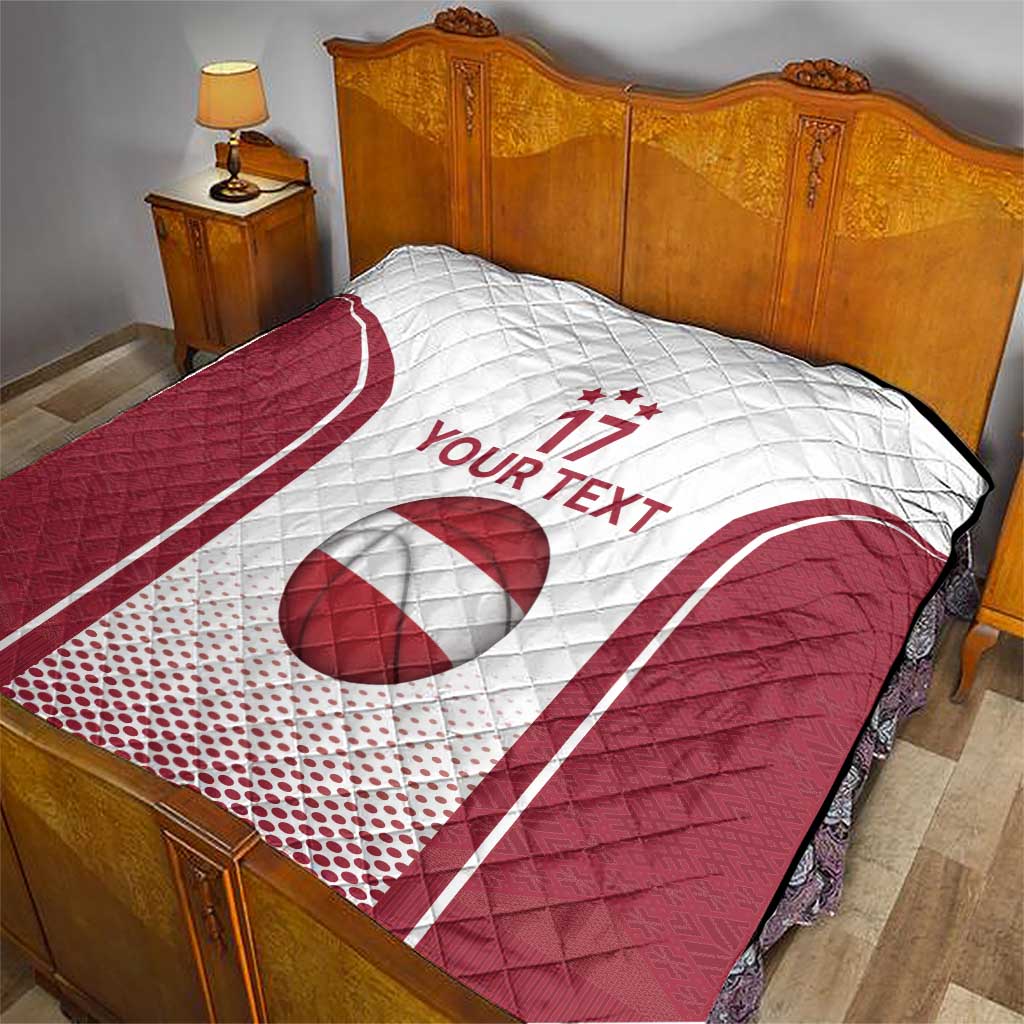 Latvia Basketball Custom Quilt White Latvian Pattern